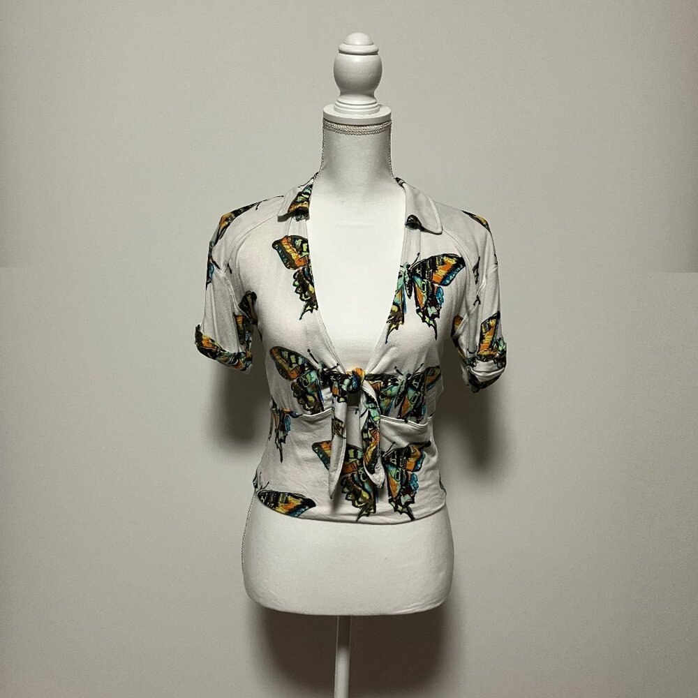 Free People Ready Set Sail Butterflies Crop Top, Size Medium, Deep V-Neck